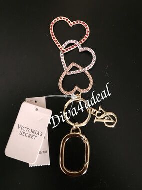 Victoria’s Secret TRIPLE HEARTS Bag Charm Keychain